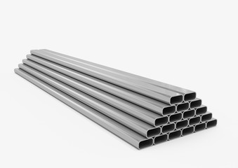 3D Rendering Metal profile Pipes isolated on white