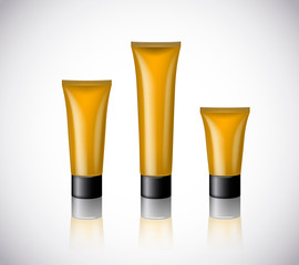 Orange blank cosmetic tubes for design. Brand template isolated for advertising.