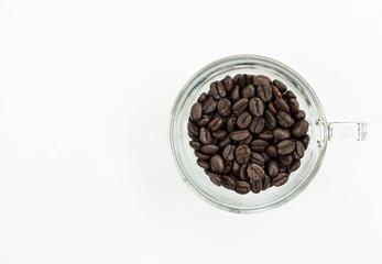 Organic coffee beans with the dark roasted.