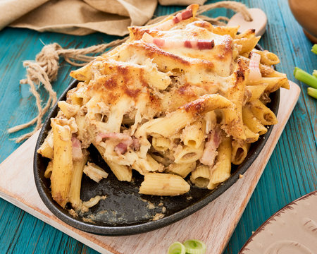 Baked Pasta With Mushroom Sauce And Bacon