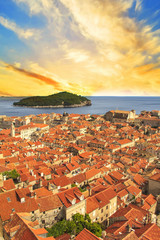 Naklejka na ściany i meble Beautiful view of the historic Dubrovnik, Croatia, at sunset