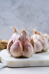 Garlic. Dried French garlic. Red garlic. Violet garlic.Garlic background. garlic bulbs.