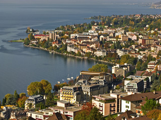 Coastline of the City of Montreux, Switzerland.  Home of the International Jazz Festival.