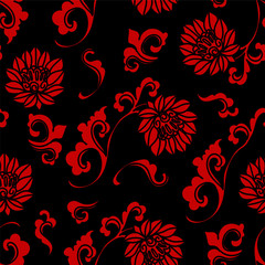 Seamless Chinese Background Curve Spiral Botanic Flower