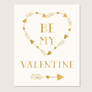 Valentine`s day card. Golden vector illustration.