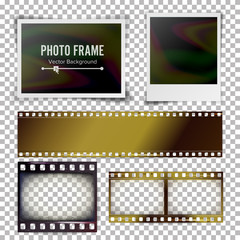 Instant Photo Frame Vector. Photorealistic Collection Of Isolated Photo Strip And Instant Photo Frames Blank Isolated On Transparent Background