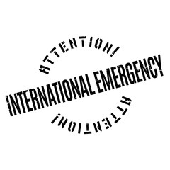 International Emergency rubber stamp. Grunge design with dust scratches. Effects can be easily removed for a clean, crisp look. Color is easily changed.