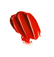 Red lipstick smudged on a white isolated background