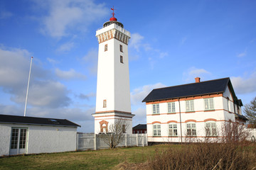 Fototapeta na wymiar The historic Helnaes Lighthouse on Fyn Island, Denmark