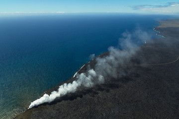 Bird's eye view of Hawaii coast at volcano National Park