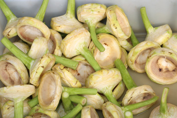 artichokes and prepared for sale in the fruit and vegetable shop