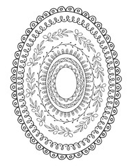 Set of black oval hand drawn frames. Vector design elements. Fancy illustration