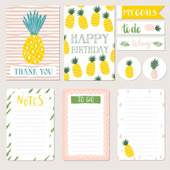 Set of hand drawn pineapple cards and planners