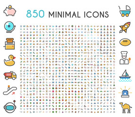 Set of 850 Minimalistic Solid Line Colored . Isolated Vector Elements