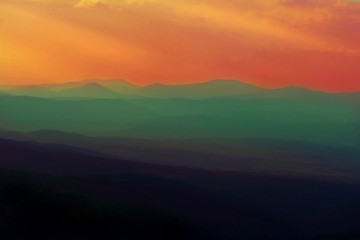 Original sunrise in the mountains