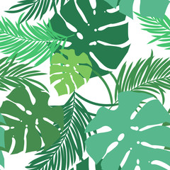 Fototapeta premium Flat designed seamless pattern with tropical leaves