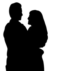 Vector, silhouette of guy and girl hugging, portrait isolated