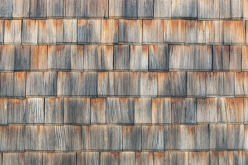 Shingle aged wooden background copyspace. Weathered shakes, nice colored texture.