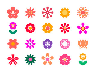 Bright ornamental shapes of the flowers. Flat floral elements for garden design or funny women's and children's prints. 
