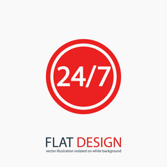 24 hours a day and 7 days a week icon, vector illustration. Flat design style 