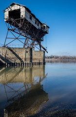 Fototapeta na wymiar Coal transportation building on river Danube