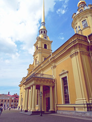 The Peter and Paul Cathedral, a Russian Orthodox cathedral located inside the Peter and Paul Fortress in St. Petersburg, Russia - July 2016