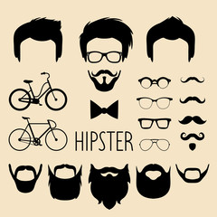 Big vector set of dress up constructor with different men hipster haircuts, glasses, beard etc. Male faces icon creator.