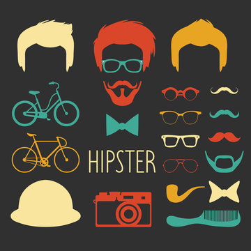 Big vector set of dress up constructor with different men hipster haircuts, glasses etc. Male faces icon creator.
