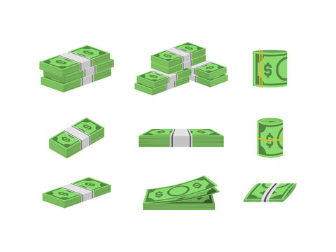 Money Dollar Set Packing in Bundles of Bank Notes. Vector