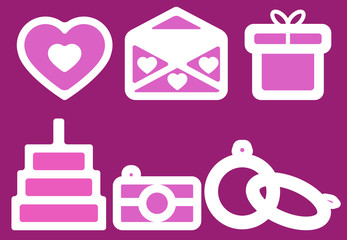 Wedding icons on dark pink background