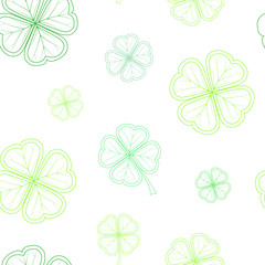 Saint Patrick's Day seamless pattern with green tender clover leaves on white background. vector illustration.