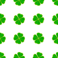 Saint Patrick's Day seamless pattern with green mosaic clover leaves on white background. vector illustration.