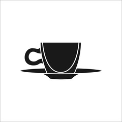 Tea or coffee Cup on plate simple silhouette icon on background