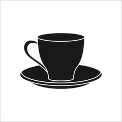Tea or coffee Cup on plate simple silhouette icon on background