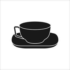 Tea or coffee Cup on plate simple silhouette icon on background