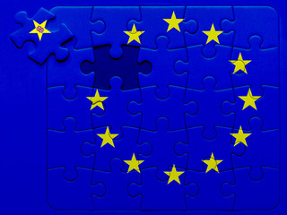 Puzzle of the flag of the European Community, which lacks to put a piece