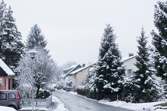 Street full of snow in Hergensweiler