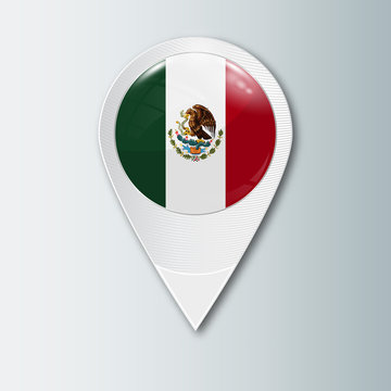 Pointer with the national flag of Mexico in the ball with reflection. Tag to indicate the location. Realistic vector illustration.