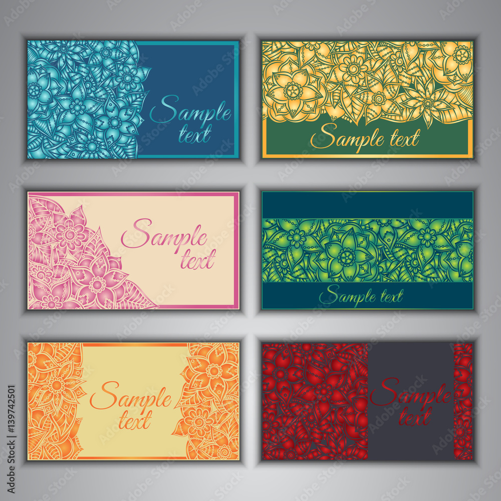 Wall mural colorful floral ornamental business card element