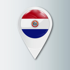 Fototapeta premium Pointer with the national flag of Paraguay in the ball with reflection. Tag to indicate the location. Realistic vector illustration.