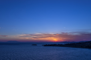 Gorgeous sea and sky colors in the dusk, Sithonia, Chalkidiki, Greece 