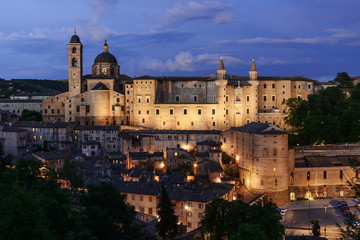 Fototapeta na wymiar Illuminated castle Urbino Italy