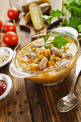 Rassolnik with chicken giblets