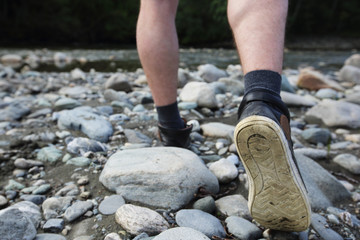 Man hiking outdoor near river