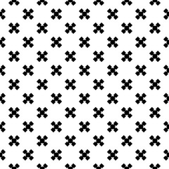 Vector monochrome minimalist texture, simple geometric pattern. Black staggered crosses on white background. Stylish abstract repeat backdrop. Design element for decoration, tileable print, textile