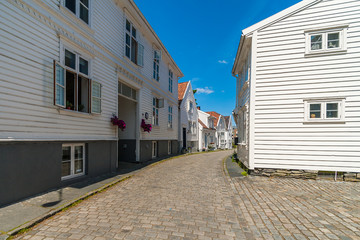 Fototapeta na wymiar Summer day in Gamle Stavanger, old town in Stavanger, Norway