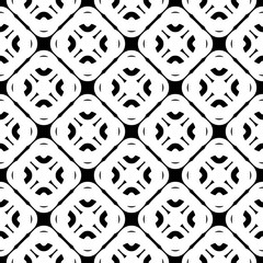 Vector monochrome seamless pattern, abstract geometric black & white texture with simple rounded shapes. Endless background, repeat tiles, diagonal lattice. Design for decoration, textile, prints, web