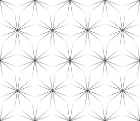 Vector minimalist monochrome texture, subtle geometric seamless pattern. Illustration with crossing thin lines, rays, shiny stars. Abstract light background. Design for prints, decor, digital, textile