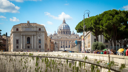 View of St Peters and the Vatican with tourists