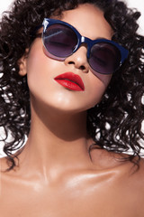 african american woman isolated white background in glasses 